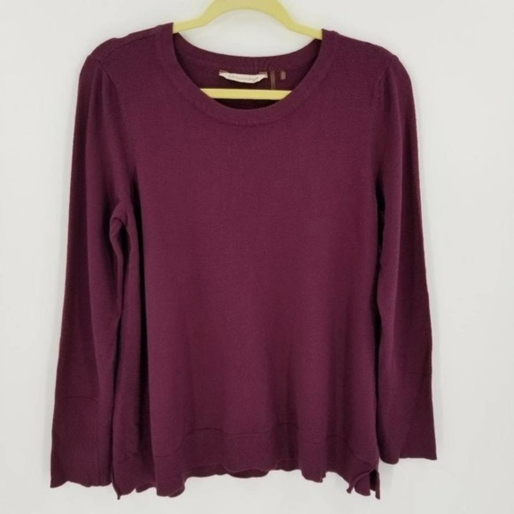 Soft Surroundings Womens Tight Woven Knit Round Neck Sweater Tunic Purple Size M